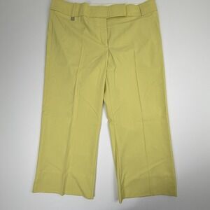 BCBGMAXAZRIA Women Lime Yellow Wide Leg Cropped Dress Pants Size 10 PVB20667